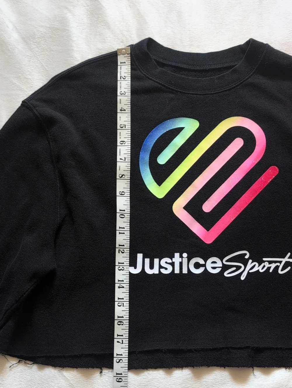 Justice Black Cropped Sweatshirt with Rainbow Heart Logo